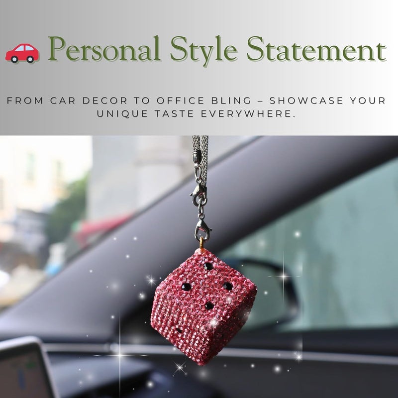 MOTOFITOOL Creative Hanging Dice with Dots Car Rearview Mirror Charm, Bling Car Charm, Rear View Mirror Accessories, Stylish Auto Interior Decor(Pink) - Image 5